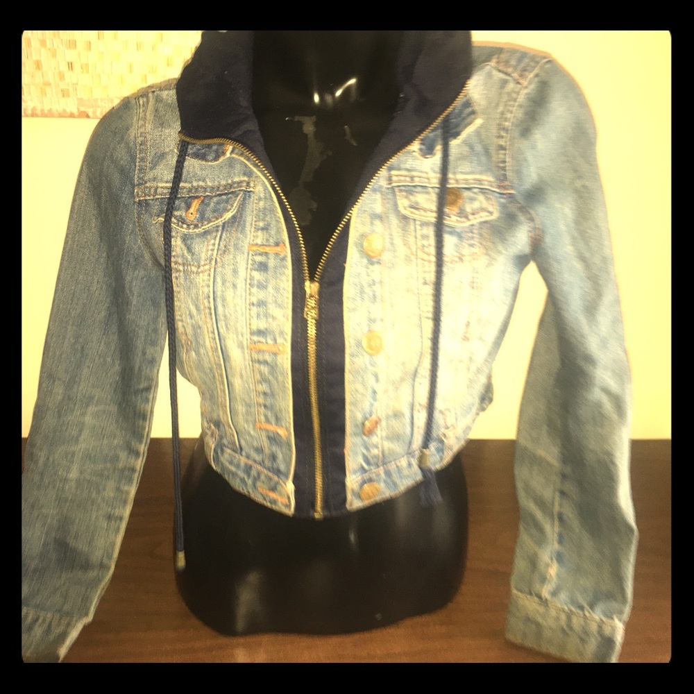 Blue crop jean jacket.